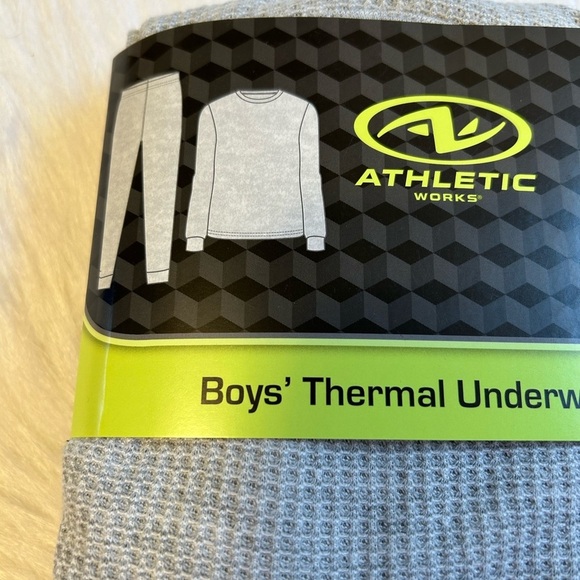 Athletic Works Thermal Underwear Set Boys Size Large Grey Waffle Pajamas‎ Set - Picture 2 of 5